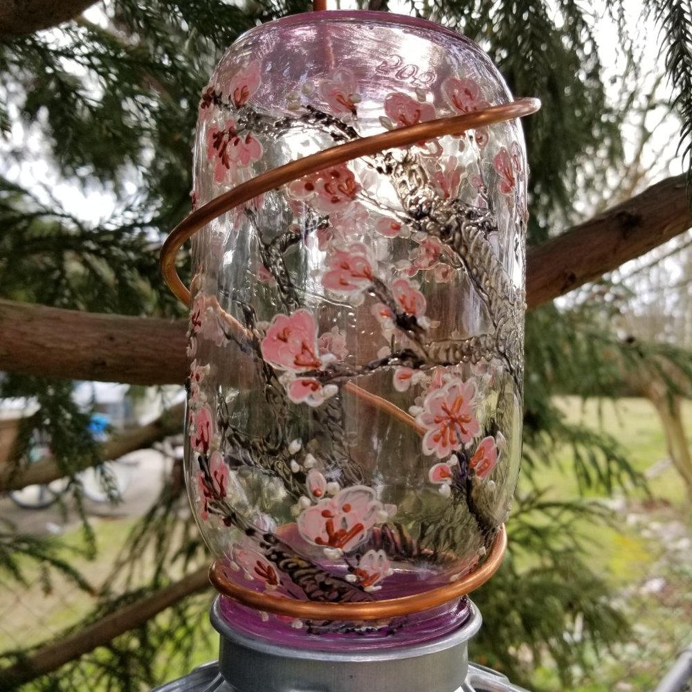 Handmade bird feeder. Handpainted. Cherry Blossom - Picture 4 of 5